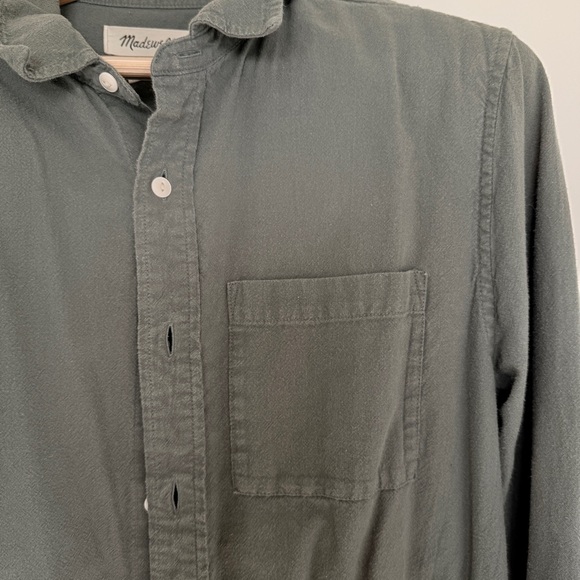 Madewell Crinkle Cotton Perfect Long-Sleeve Shirt architect steel green slim fit - Picture 5 of 12